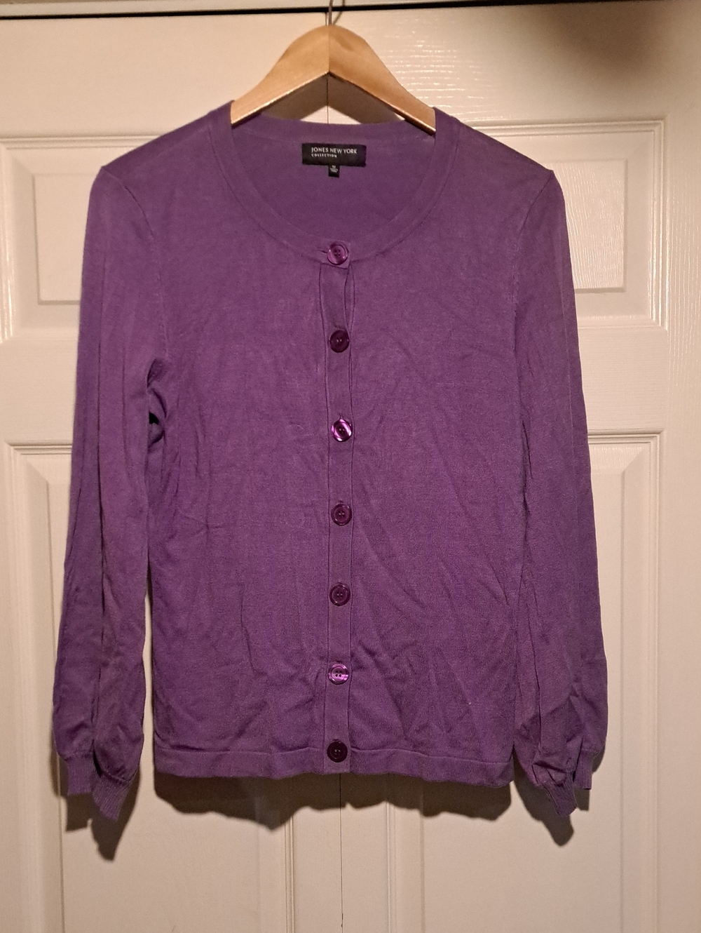🗽Jones New York-Lavender Crewneck Button-Front Cardigan Tailored classic Fit